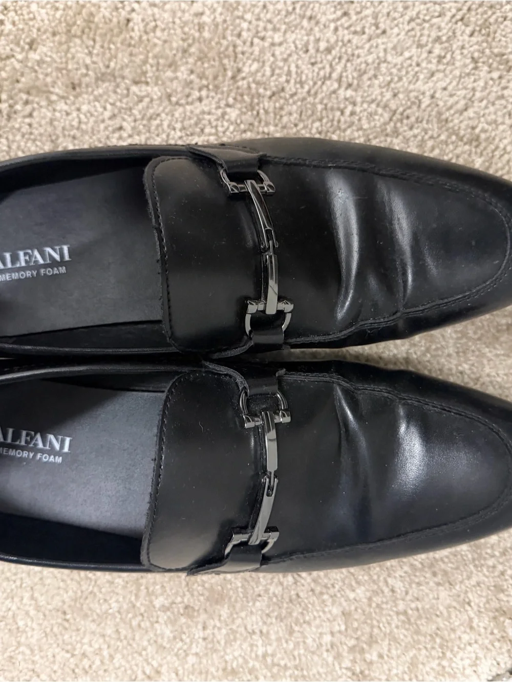 Alfani Black Leather Slip-On Loafers with Metal Bit